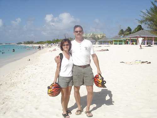 Rosella and Bill on Seven Mile Beach in Grand Cayman