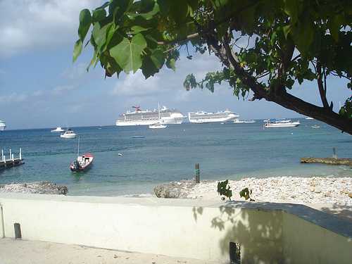 Cruise ships moored in the Cayman Islands